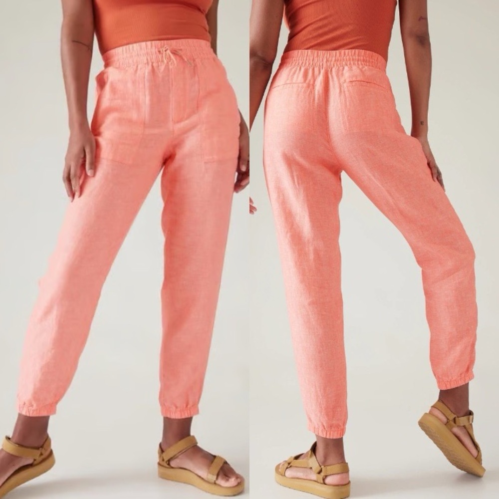 ATHLETA Retreat Linen Salmon Pink Joggers Pants